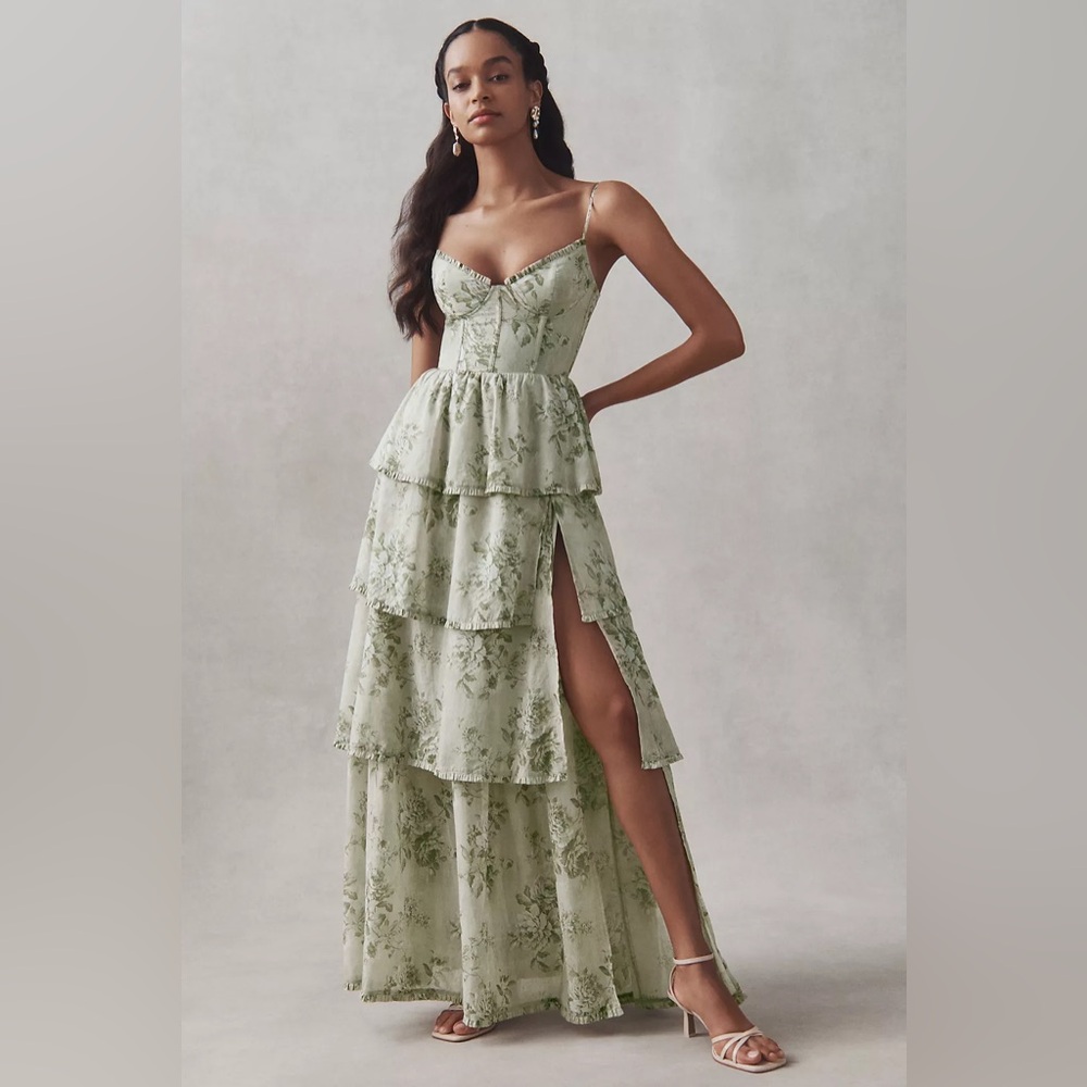 V. Chapman Caterina Corset Ruffle Dress - Sage Green - size 10 - NWT - Picture 2 of 9